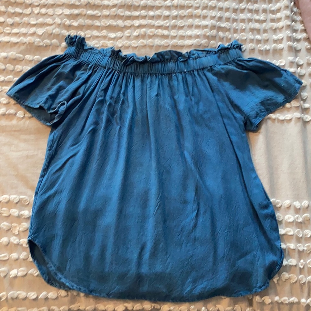 Blue off the shoulder cotton blouse